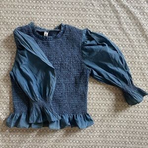 Zara shirred puff sleeve blouse, small